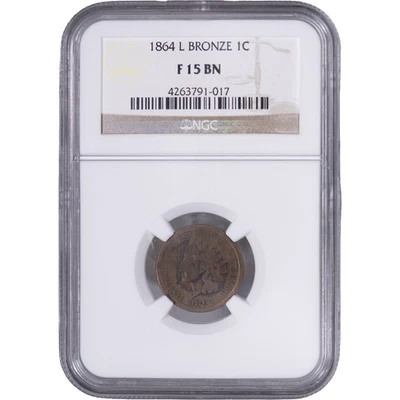1864 L Bronze 1c Indian Head Cent ~ NGC F 15 BN - Image 1 of 2
