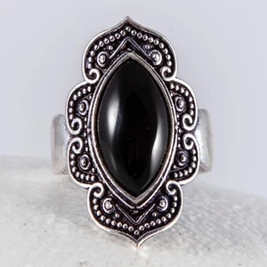 Zauberhaft schöner Silber Ring, 925 Sterlingsilber, Onyx, Marquise, Gr. 67 - Bild 1 von 5