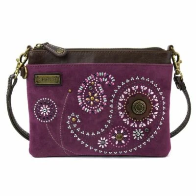 Nuevo Mini Bolso Bandolera Chala Cartera Plisada Convertible PAISLEY DESLUMBRANTE Púrpura Foto 1 de 2