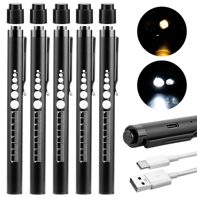 Rechargeable LED Flashlight Medical Pen Light Doctor Nurse w/ Pupil Gauge & Rule - Image 1 of 4