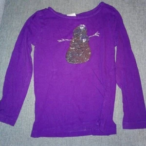 Crewcuts by J. Crew Longsleeve Top Sequin Snowman Purple Silver Cotton Size 4/5 - Picture 1 of 4