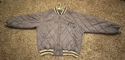 Vintage 90s U.S. Polo Assn. Full Zipper Quilted Embroidered Jacket Gray Large - Image 1 of 4