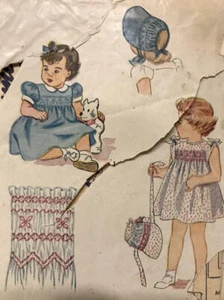 Vtg SIMPLICITY 2553 CHILD GIRL Pattern Sewing 1946 CUT Dress Pinafore Bonnet - Picture 1 of 8
