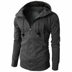 Men's Slim Hoodie Warm Hooded Sweatshirt Coat Zip Up Outwear Sweater Jacket - Picture 1 of 24