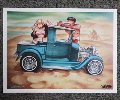 CAMELLIA CITY ROD AND CUSTOM Signed Keith WEESNER poster print vtg 1928 1929 Ford Hot Rod pickup surf beach