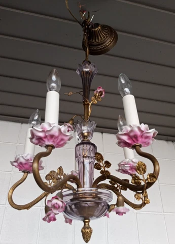 Contemporary NY Remains Porcelain Bronze 5 light Chandelier Art Glass 27x13 fine Cover