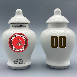 Ceramic Mini Urn for Cleveland Browns Football Theme, Custom Text & Number - Picture 1 of 5