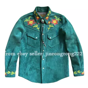 American Musician Velvet Cowhide Western Embroidered Floral Shirt - Picture 1 of 13