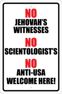 SIN TESTIGOS DE JEJEHOVÁ, CIENCIOLOGÍA, BIENVENIDA ANTI-EE.UU.-12""x18"" FIRMA SIN ABOGADOS - Imagen 1 de 2