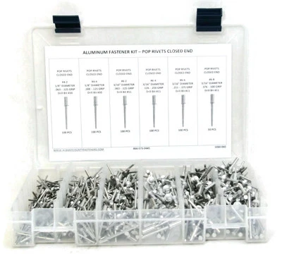 ALBANY COUNTY FASTENERS Pop Rivet Assortment ALL Aluminum Closed End Pop Rivet Kit (4-2 thru 6-8) 551pcs