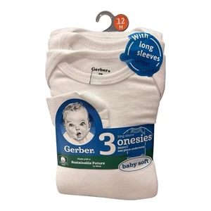 Gerber Organics Long Sleeved White Onesies 3-pack Size 12 Months Organic Cotton - Picture 1 of 5