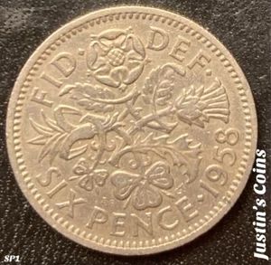 6 Pence UK Coins Wedding Coin 1958. KM#903. Six Pence Lucky Wedding coin. Look! - Picture 1 of 2