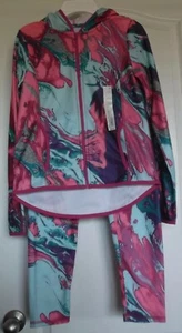 GIRLS SO MICRO FLEECE HOODIE & PANTS SET - MAGENTA & AQUA - LARGE (10/12) - NWT - Picture 1 of 10