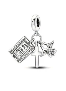 Charm Anhänger für Pandora Armband 925 Silber Kreuz Bibel Rose Engel Love Frau - Bild 1 von 1