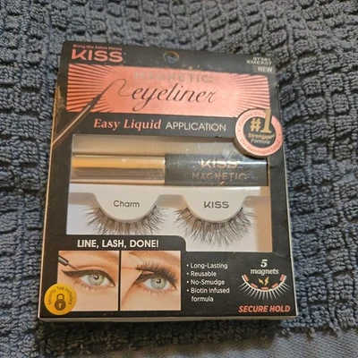 3 pk Kiss Magnetic Eyelashes & Liquid Eyeliner CHARM Faux Mink #97381 NEW SEALED - Image 1 of 2
