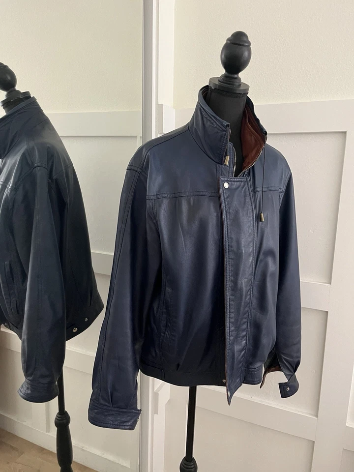 Vera Pelle 100% Italian Viscose Leather Blue W Brown Detail Sz 52  Made In Italy - Image 1 of 4