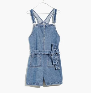 Madewell Denim Tie-Waist Patch Pocket Short Overalls Size Xsmall XS - Picture 1 of 13