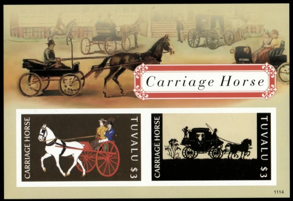 Tuvalu 2011 - Carriage Horses - Hoja de estampillas de recuerdo IMPERF - Scott #1189 - MNH Foto 1 de 1