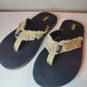Air Balance Men's Size 11" Beige Cotton Distressed Edge Flip Flops Sandals Beach - Picture 1 of 8