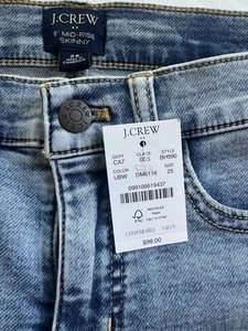 Neu mit Etikett J. Crew Damen 8" Mid Rise Skinny Ankle Jeans mittlere Waschung BH990 Stretch 25 - Bild 1 von 8
