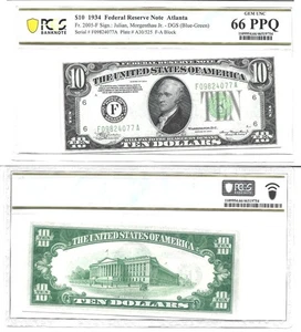 1934 $10 Federal Reserve Note Fr-2005-F PCGS Gem CU-66 PPQ - Picture 1 of 1
