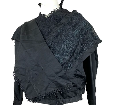 Blusa Top Vampiro Gótico Eduardiano L 1910 Negro Seda Rosas Bordado Luto Foto 1 de 4
