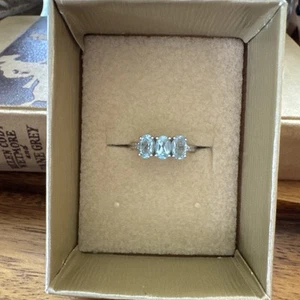 JTV 3 Stone Topaz Diamond 925 Ring Size 7 NWT - Picture 1 of 8