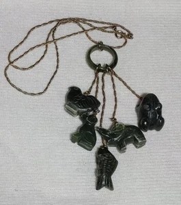 Vintage Mode Halskette Schmuck Grün Stein Charms - Bild 1 von 19