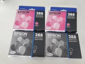 SET 4 Genuine FACTORY SEALED Epson 288 Magenta & Black Ink Cartridges 2023 - Picture 1 of 1