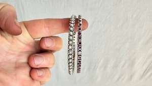 Pearl, Ruby & Sterling Silver Bangles Duo. India. 0893 - Picture 1 of 7