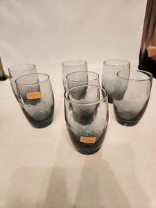 Vintage Libbey Tiara Blue Swirl Optic 5" Tumblers Juice Glasses Set of 7 - Picture 1 of 4