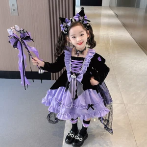 Kuromi Cartoon Girl Cute Purple Lolita Princess Dress W/headwear Suit Costumes - Picture 1 of 11