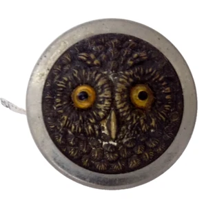 Vintage Metal Owl Tape Measure Glass Eyes Germany - Picture 1 of 4