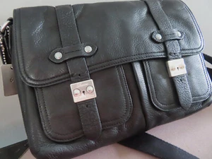 Lauren Ralph Lauren black genuine pebble grain leather xbody shoulder w/dust bag - Picture 1 of 13