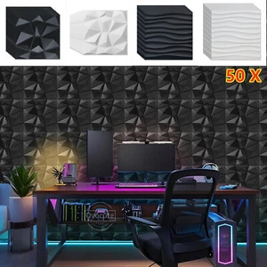 50 Pack 3D Wall Panels Diamond Wave Design Sound Proofing Panels for Living Room - Picture 1 of 27