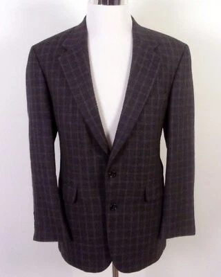 vintage EUC Lands' End Gray Brown Windowpane Check Lambswool Blazer 40 R - Image 1 of 4