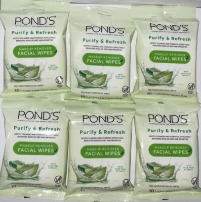 (6x) Pond's Purify And Refresh Makeup Remover Facial Wipes Aloe Vera Ponds 10ct - Image 1 of 4