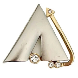 Vintage Silver and Gold Tone Rhinestone Brooch Pin A V Arrow Triangle Retro 80s - Picture 1 of 6
