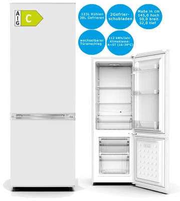 PKM Kühl-Gefrierkombination Silber 161 L EEK: C LED Beleuchtung Kühlschrank - Bild 1 von 4