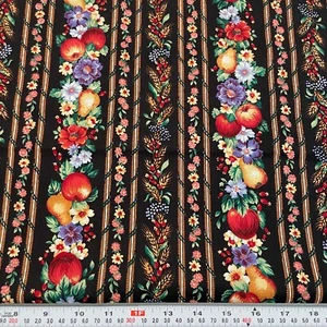 Vintage Joan Kessler Striped Fruits & Florals Cotton Fabric by the HALF YARD - Picture 1 of 2