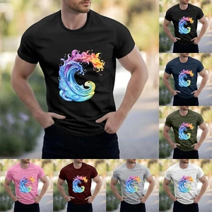 Shirts for Men Loose Fit Short-Sleeve O Neck Summer Print T-Shirt - Picture 1 of 81