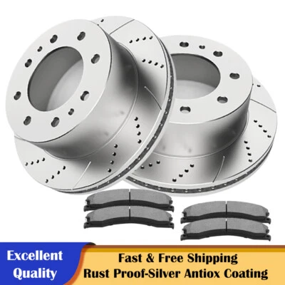 Rear Drilled Brake Rotors Pads Kit for Chevy GMC Silverado Sierra 2500HD 3500HD - Image 1 of 4