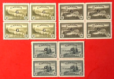CANADA Sc#O21-O23 1950 KGVI Peace Issue 3 Blocks of 4 Mint NH OG VF/XF 12-293 - Image 1 of 2