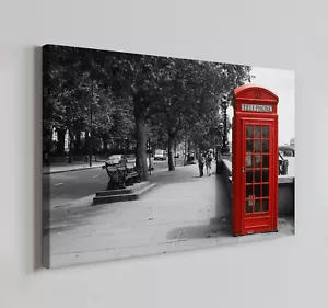 London Streets Red Phone Booth Canvas Print Wall Art, Home Decor Wall Hanging - Picture 1 of 10