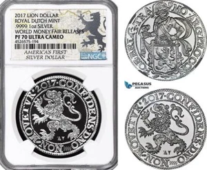 AG589, Netherlands, Lion Daalder (Dollar) 2017, Silver, World Money Fair, NGC PF - Picture 1 of 1