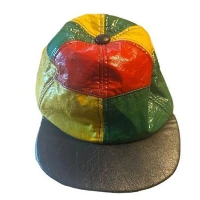 Gorra de béisbol retro arco iris XL vintage de cuero multicolor con retazos para hombre Foto 1 de 4