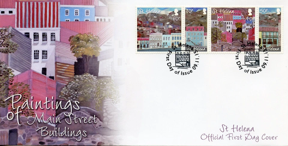 St Helena 2015 FDC Paintings of Main Street Jamestown 4v Cover Art Stamps Foto 1 de 1