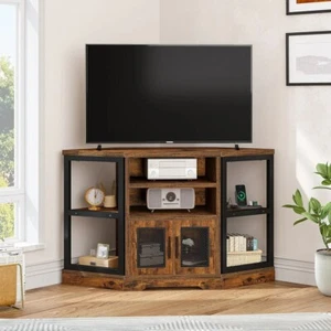 Rustic TV Corner Stand Farm House Entertainment Power Console Center Outlet Wood - Picture 1 of 7