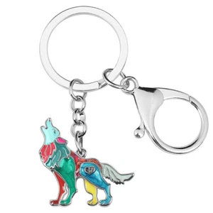 Enamel Alloy Floral Roaring Wolf Keychains Gifts Wild Animals Jewelry Bag Charms - Picture 1 of 11