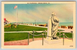 Galionsfigur Virginia Beach Virginia Vintage Leinen Postkarte AF102 - Bild 1 von 2